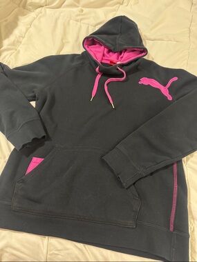 Puma Black Hoodie with Hot Pink Accents